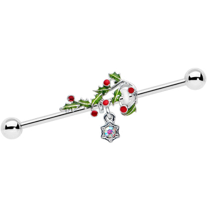 14G Aurora Gem Candy Cane Holly Christmas Industrial Barbell 38mm