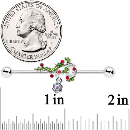 14G Aurora Gem Candy Cane Holly Christmas Industrial Barbell 38mm