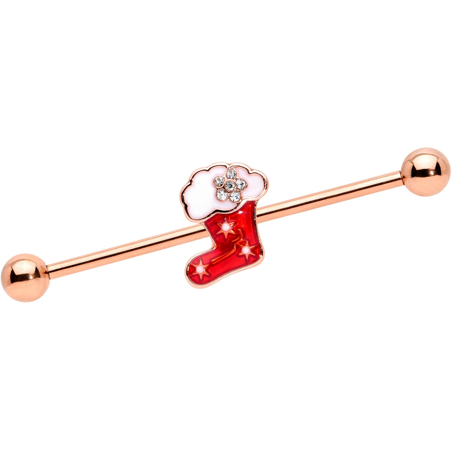 14G Rose Gold Tone Christmas Stocking Industrial Barbell 38mm