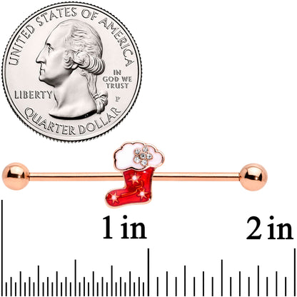 14G Rose Gold Tone Christmas Stocking Industrial Barbell 38mm