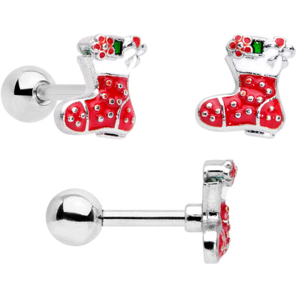 16G 1/4 Clear CZ Gem Gold Hue Christmas Tragus Earring Set of 3