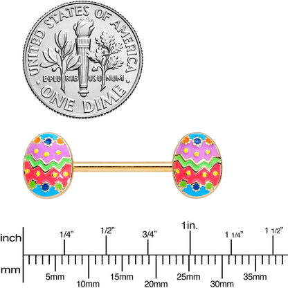 14G 9/16 Gold Tone Painted Easter Egg Barbell Nipple Ring Set