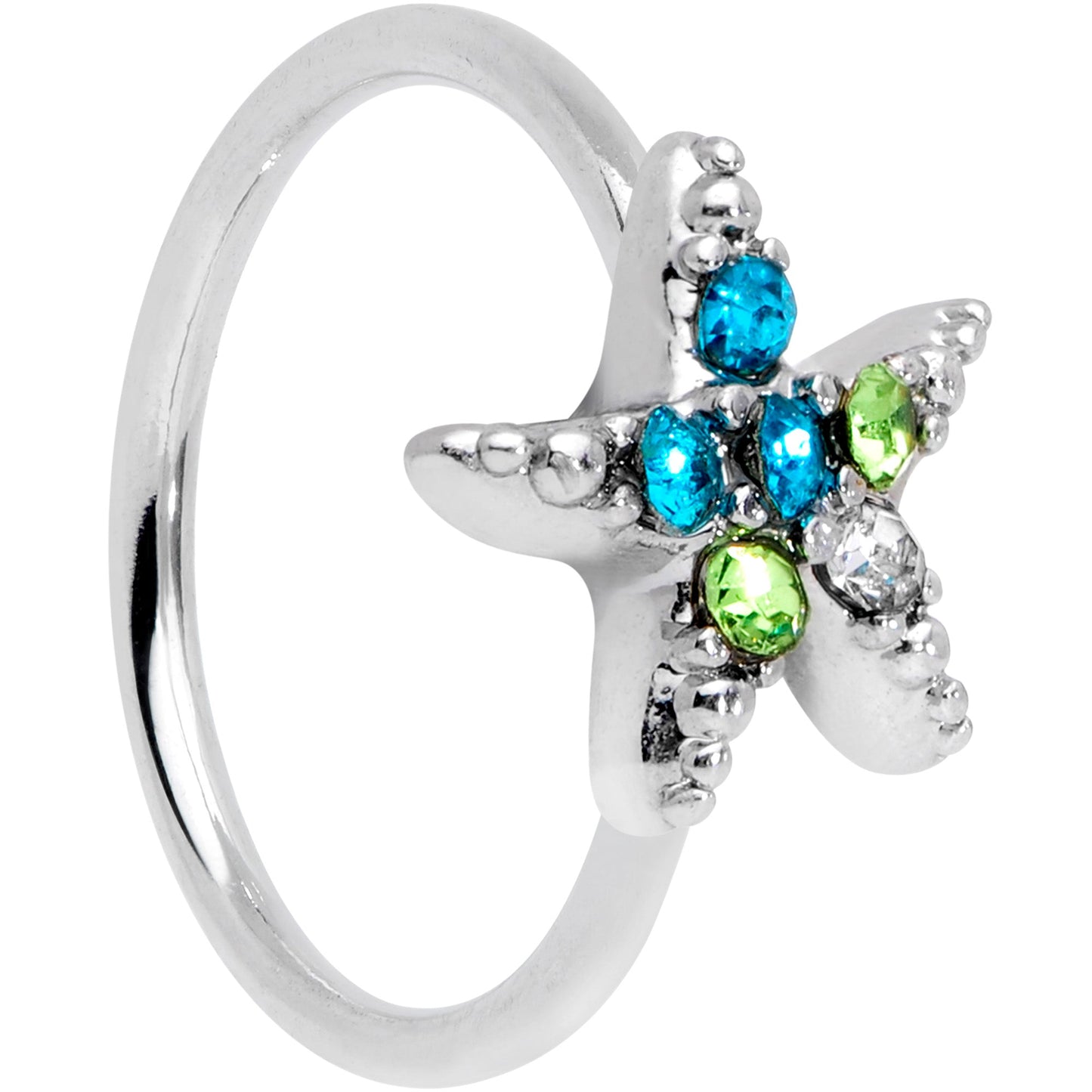 20G 5/16 Clear Blue Green Gem Glam Starfish Nose Hoop