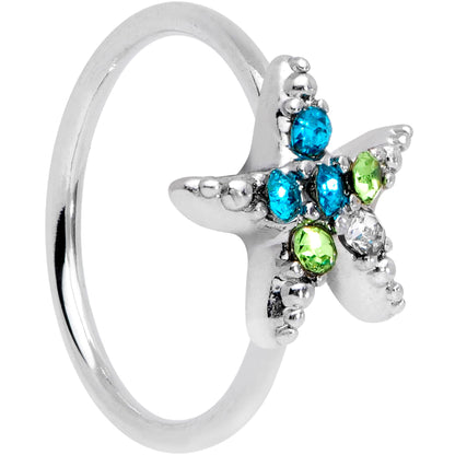 20G 5/16 Clear Blue Green Gem Glam Starfish Nose Hoop