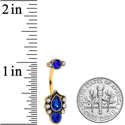 Clear Blue Gem Gold Tone Heirloom Oval Belly Ring