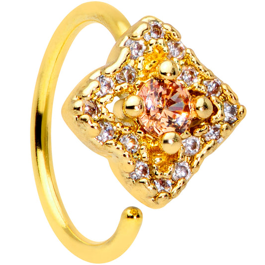 20G 5/16 Yellow Clear CZ Gem Gold Tone Rhombus Royale Nose Hoop