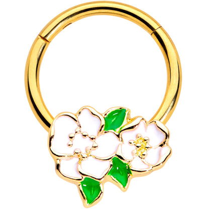 16G 5/16 Gold Tone White Spring Flowers Hinged Segment Ring