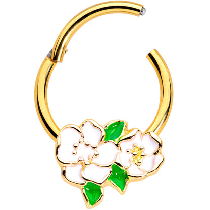 16G 5/16 Gold Tone White Spring Flowers Hinged Segment Ring