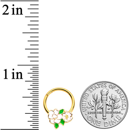 16G 5/16 Gold Tone White Spring Flowers Hinged Segment Ring