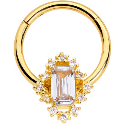 16G 3/8 Clear CZ Gem Gold Hue Regal Rectangle Hinged Segment Ring