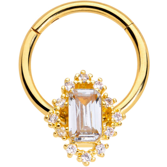 16G 3/8 Clear CZ Gem Gold Hue Regal Rectangle Hinged Segment Ring