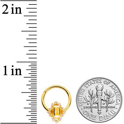 16G 3/8 Clear CZ Gem Gold Hue Regal Rectangle Hinged Segment Ring