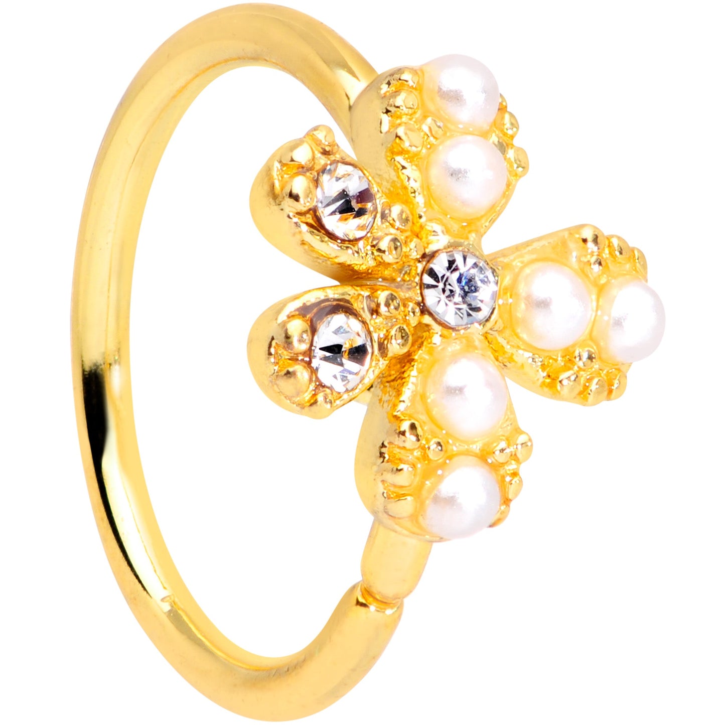 20G 5/16 Clear Gem Gold Tone Stylish Splat Nose Hoop