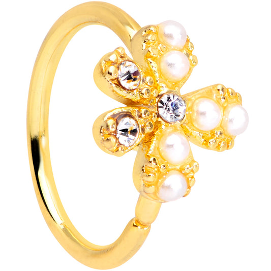 20G 5/16 Clear Gem Gold Tone Stylish Splat Nose Hoop