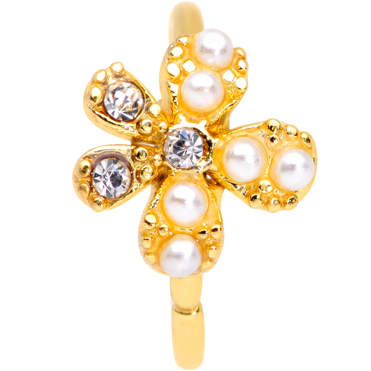 20G 5/16 Clear Gem Gold Tone Stylish Splat Nose Hoop