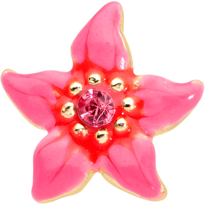 20G 1/4 Pink Gem Gold Tone Exotic Flower Nose Bone