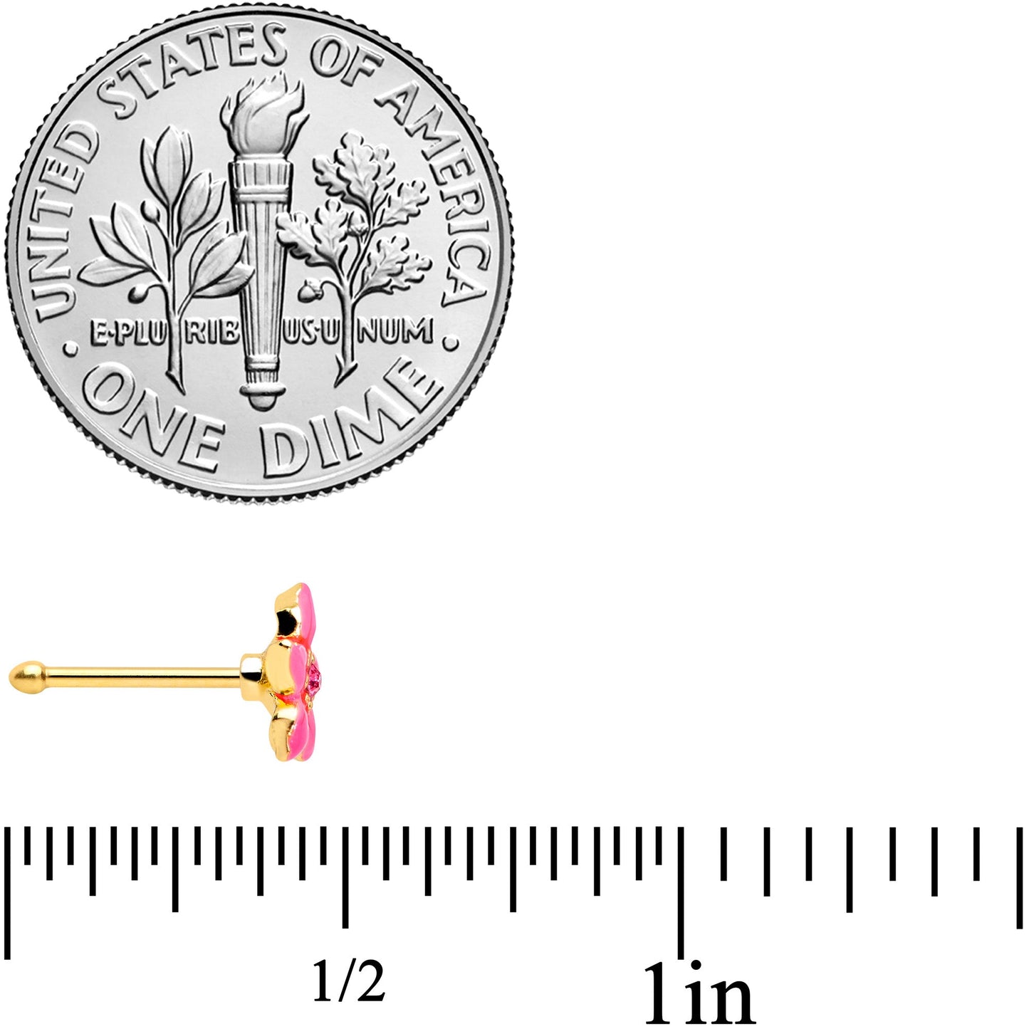 20G 1/4 Pink Gem Gold Tone Exotic Flower Nose Bone