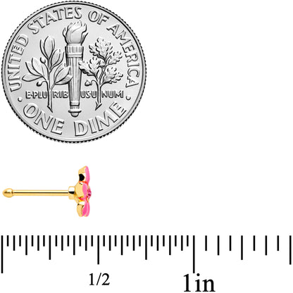 20G 1/4 Pink Gem Gold Tone Exotic Flower Nose Bone