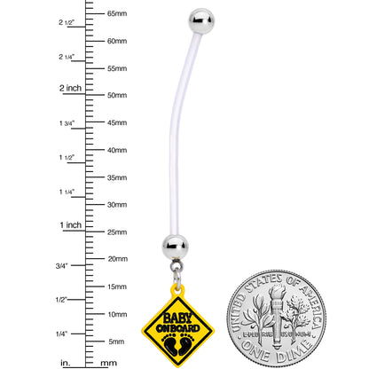 Clear Bioplast Yellow Baby on Board Sign Dangle Pregnancy Belly Ring