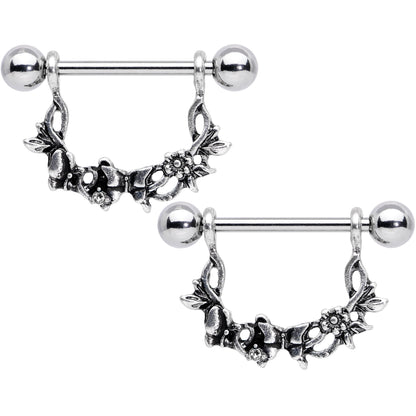14G 9/16 Clear Gem Abstract Bow Butterfly Dangle Nipple Ring Set