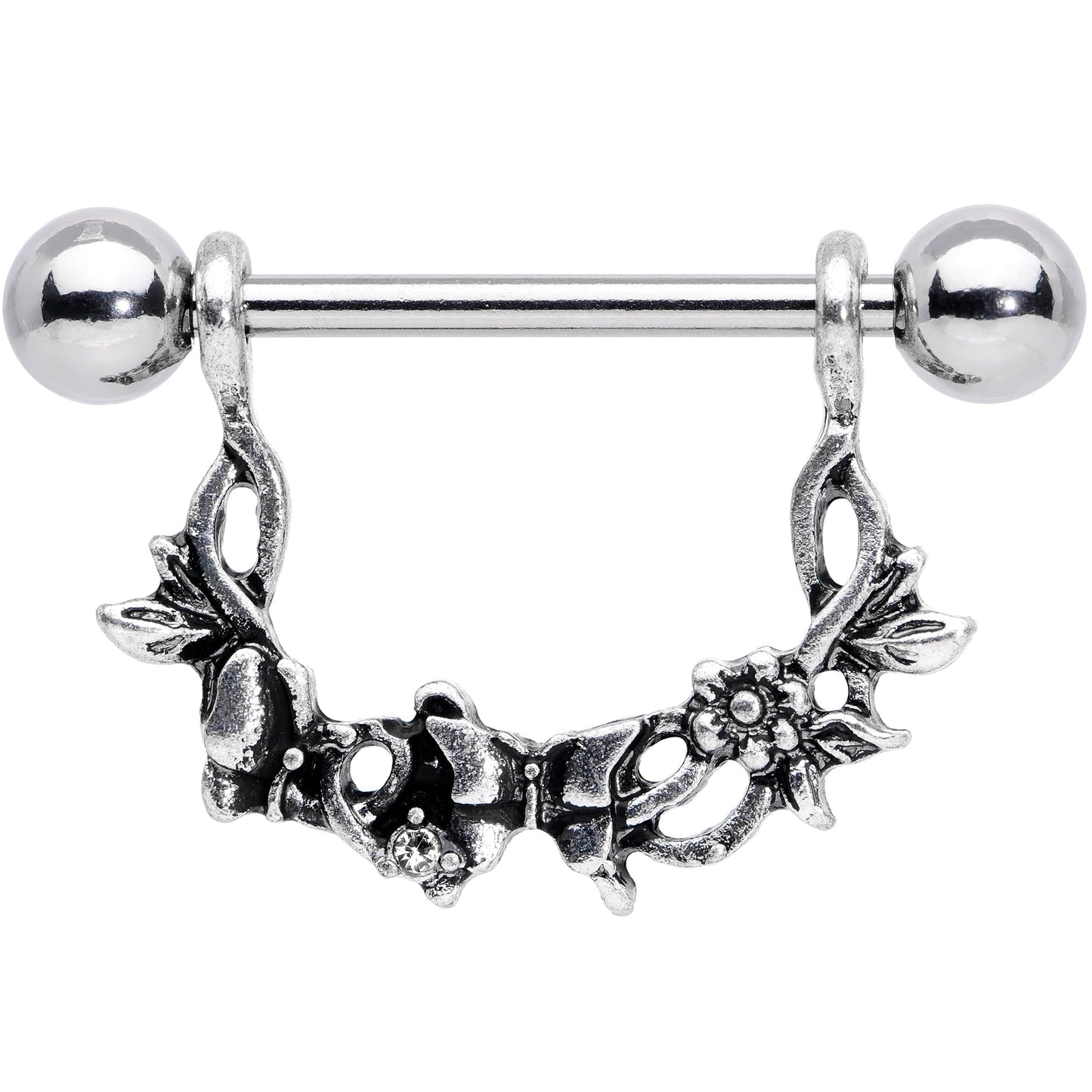 14G 9/16 Clear Gem Abstract Bow Butterfly Dangle Nipple Ring Set