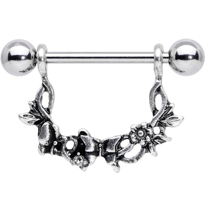 14G 9/16 Clear Gem Abstract Bow Butterfly Dangle Nipple Ring Set