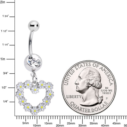 Clear Gem Daisy Flower Heart Valentines Dangle Belly Ring