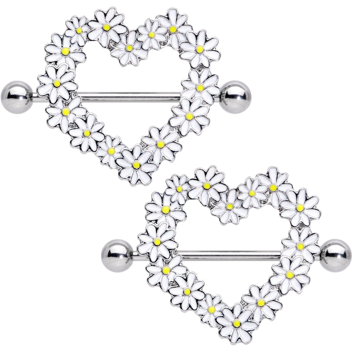 14G 13/16 Daisy Flower Heart Valentines Nipple Shield Set