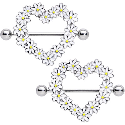 14G 13/16 Daisy Flower Heart Valentines Nipple Shield Set
