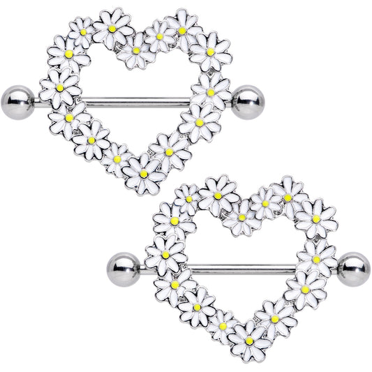 14G 13/16 Daisy Flower Heart Valentines Nipple Shield Set