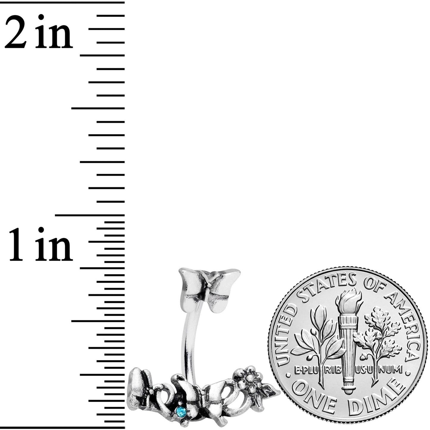 Blue Gem Butterfly Array Flower Double Mount Belly Ring