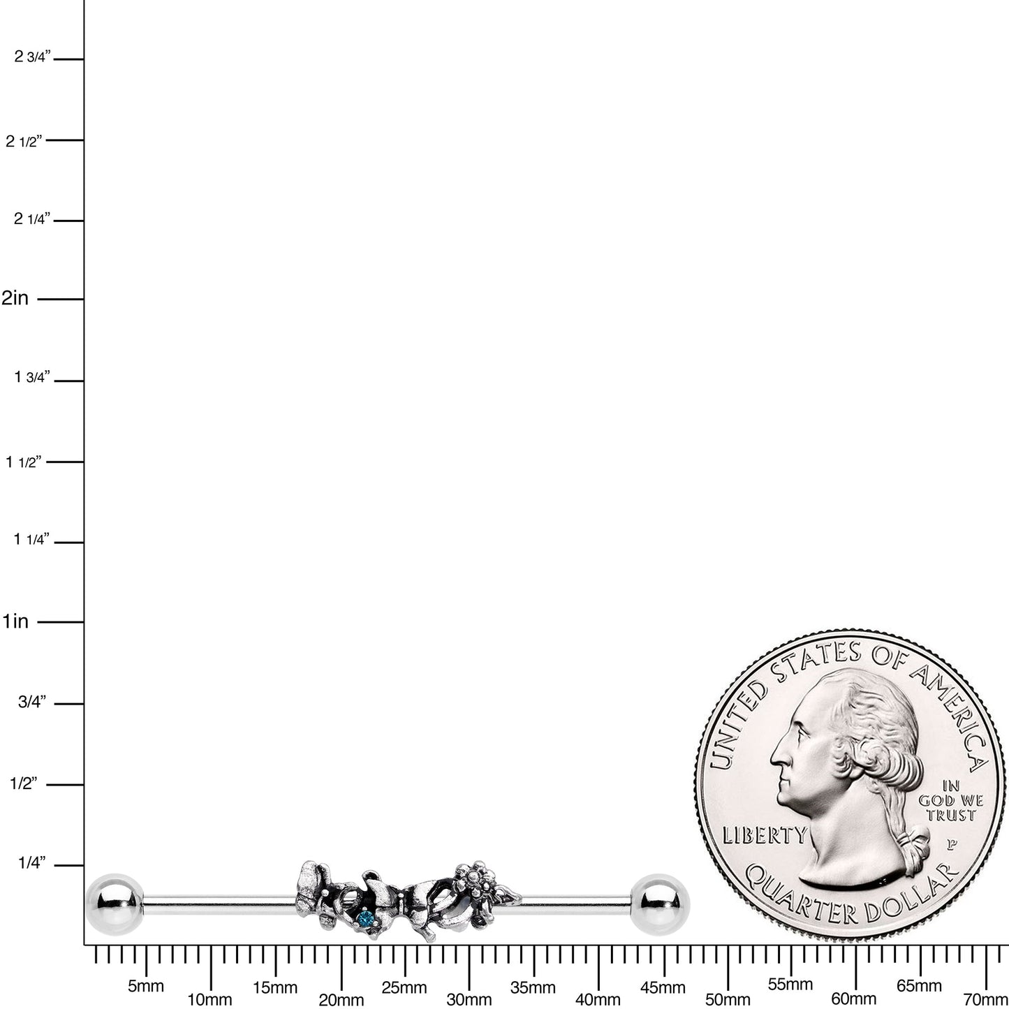 14G Blue Gem Butterfly Array Flower Industrial Barbell 38mm