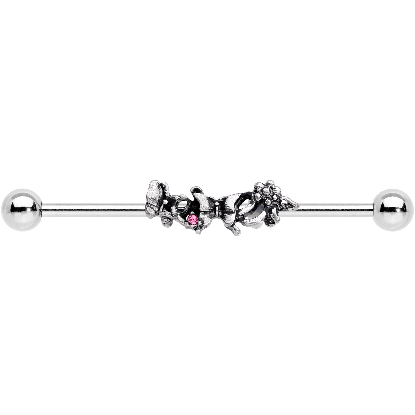 14G Pink Gem Butterfly Array Flower Industrial Barbell 38mm
