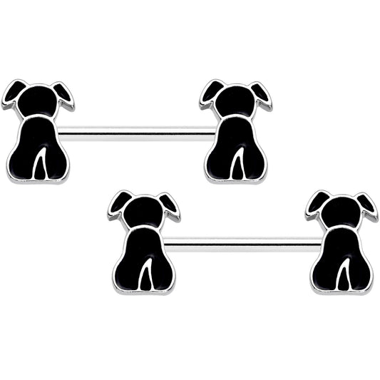 14G 9/16 Black Sitting Dog Barbell Nipple Ring Set