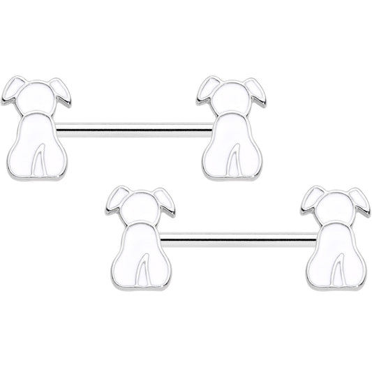 14G 9/16 White Sitting Dog Barbell Nipple Ring Set