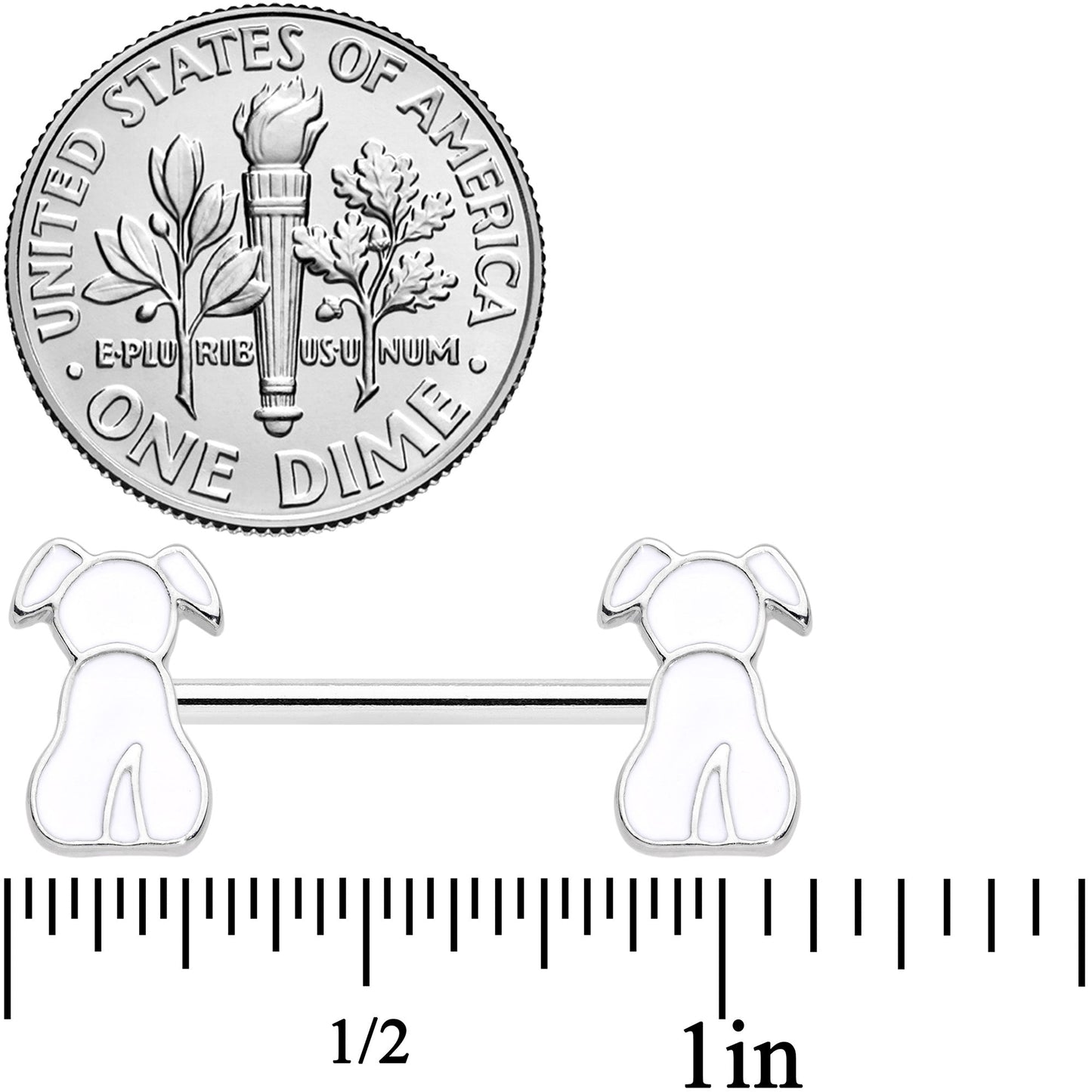 14G 9/16 White Sitting Dog Barbell Nipple Ring Set