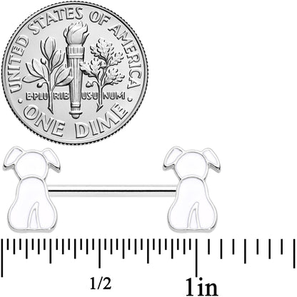 14G 9/16 White Sitting Dog Barbell Nipple Ring Set