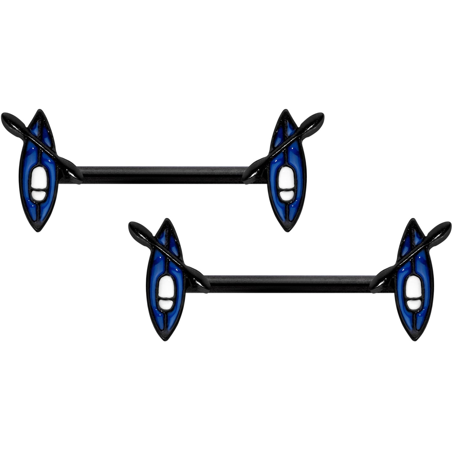 14G 9/16 Black Blue Summer Kayak Boat Barbell Nipple Ring Set