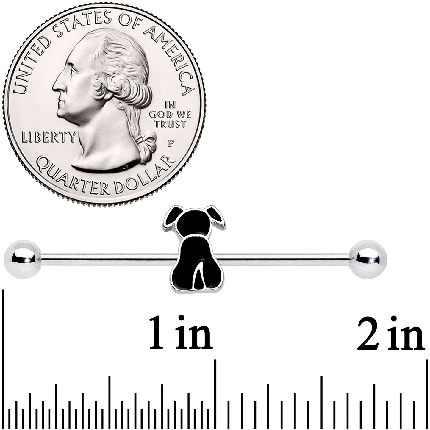 14G Black Sitting Dog Industrial Barbell 38mm