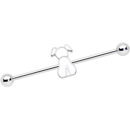14G White Sitting Dog Industrial Barbell 38mm