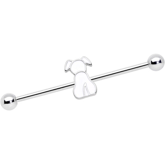 14G White Sitting Dog Industrial Barbell 38mm