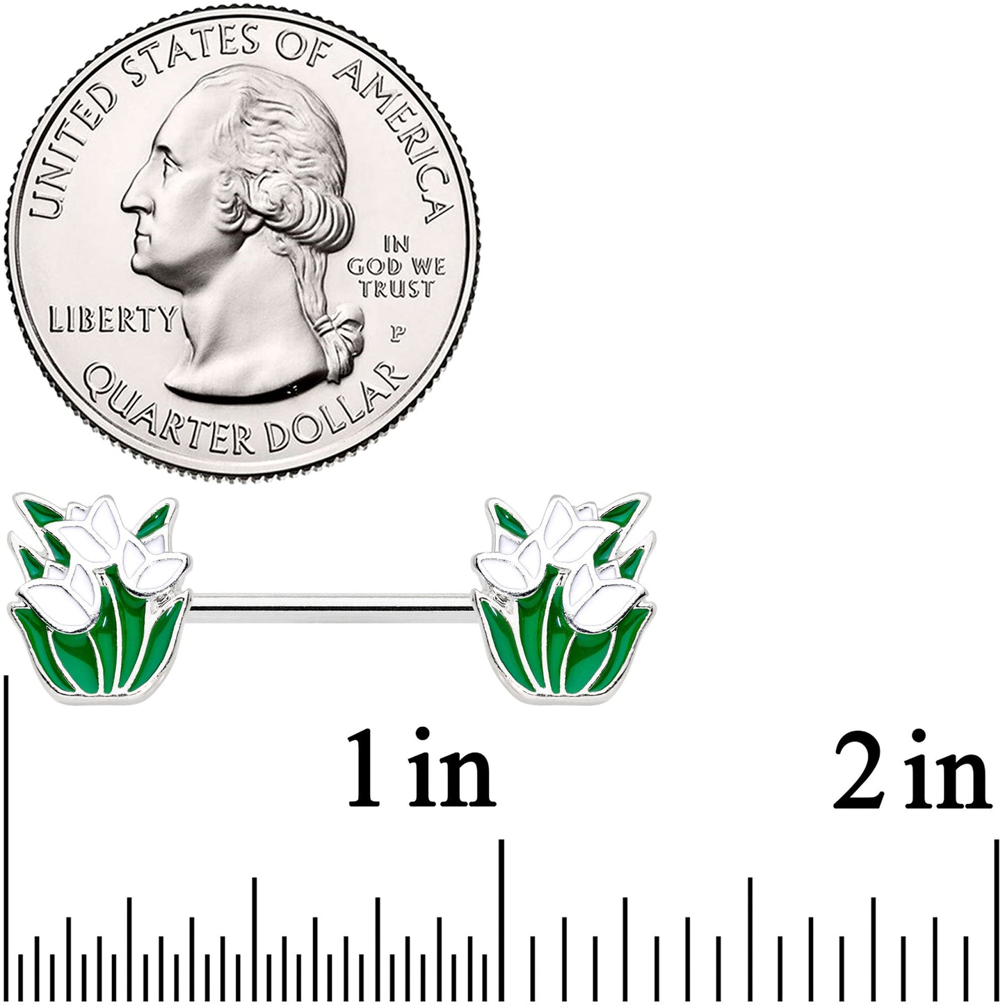 14G 9/16 White Spring Tulip Flowers Barbell Nipple Ring Set