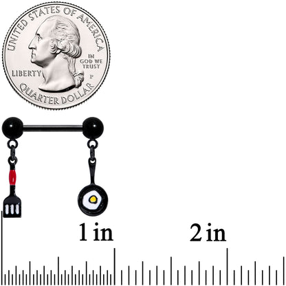 14G 9/16 Black Spatula Pan Kitchen Cooking Dangle Nipple Ring Set