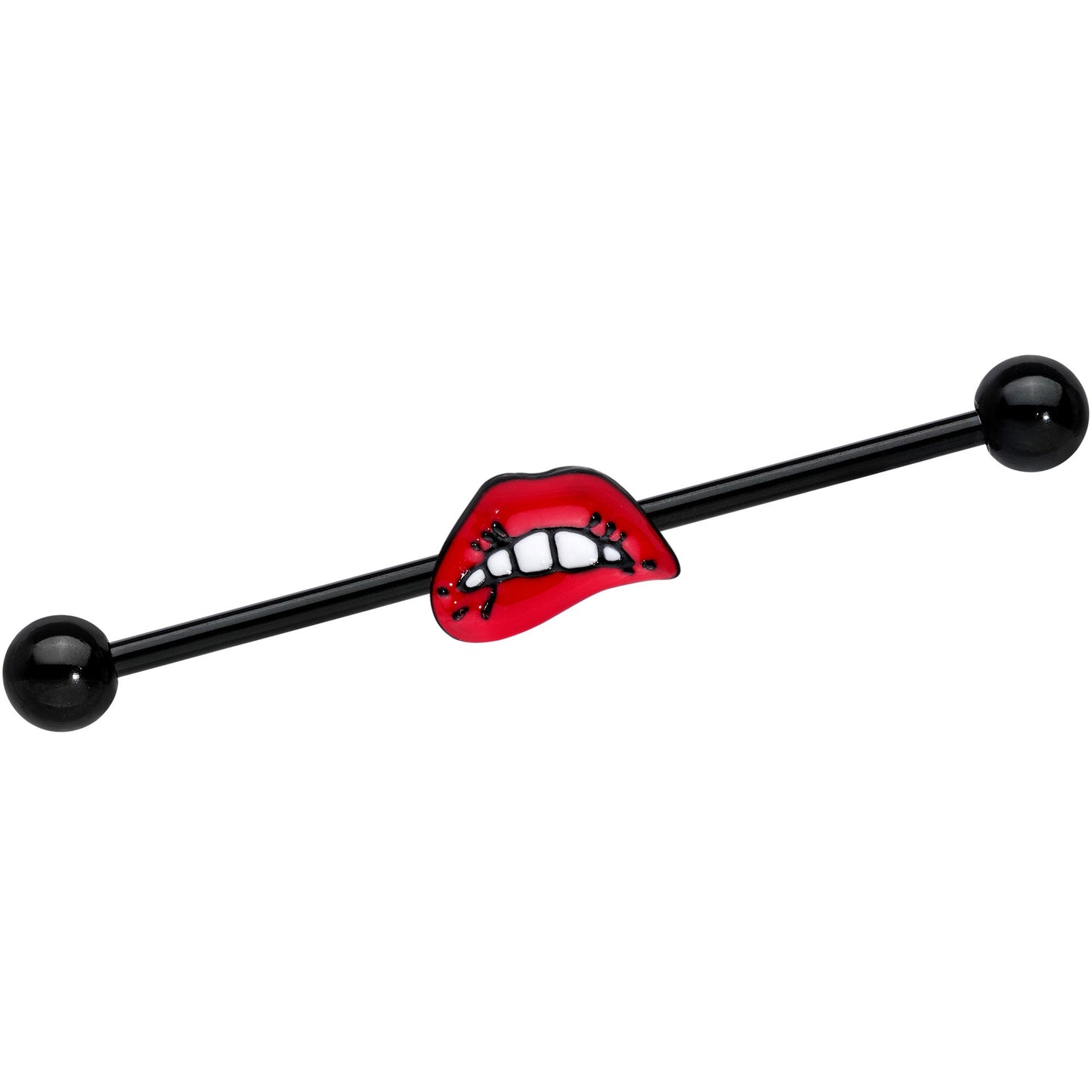 14G Black Red Sneering Bite Lips Industrial Barbell 38mm