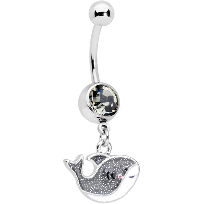 Clear Gem Sweet Smiling Whale Dangle Belly Ring