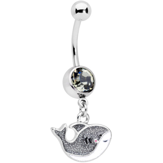 Clear Gem Sweet Smiling Whale Dangle Belly Ring