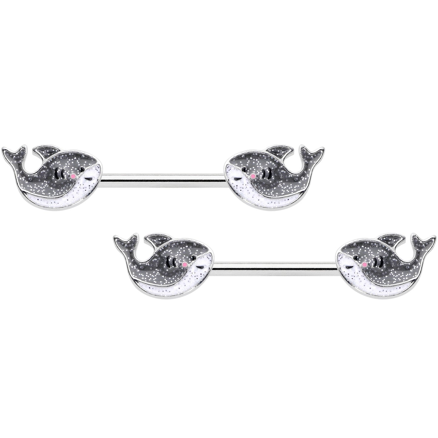 14G 9/16 Sweet Smiling Whale Barbell Nipple Ring Set