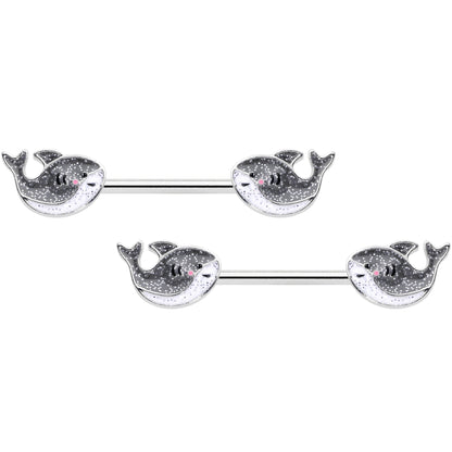 14G 9/16 Sweet Smiling Whale Barbell Nipple Ring Set