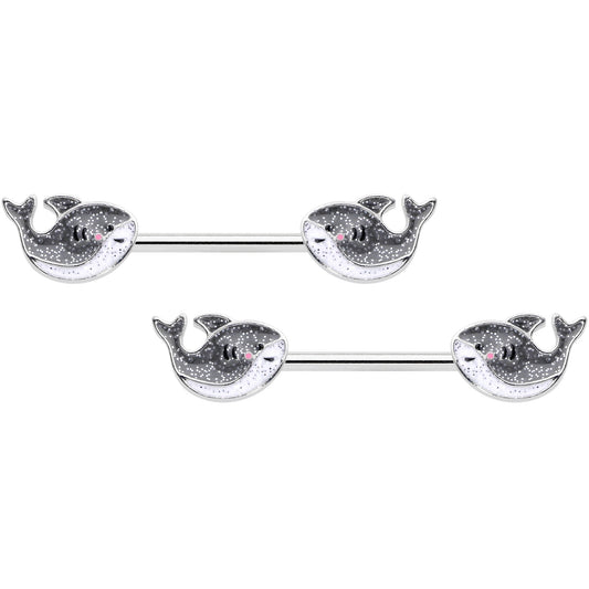 14G 9/16 Sweet Smiling Whale Barbell Nipple Ring Set