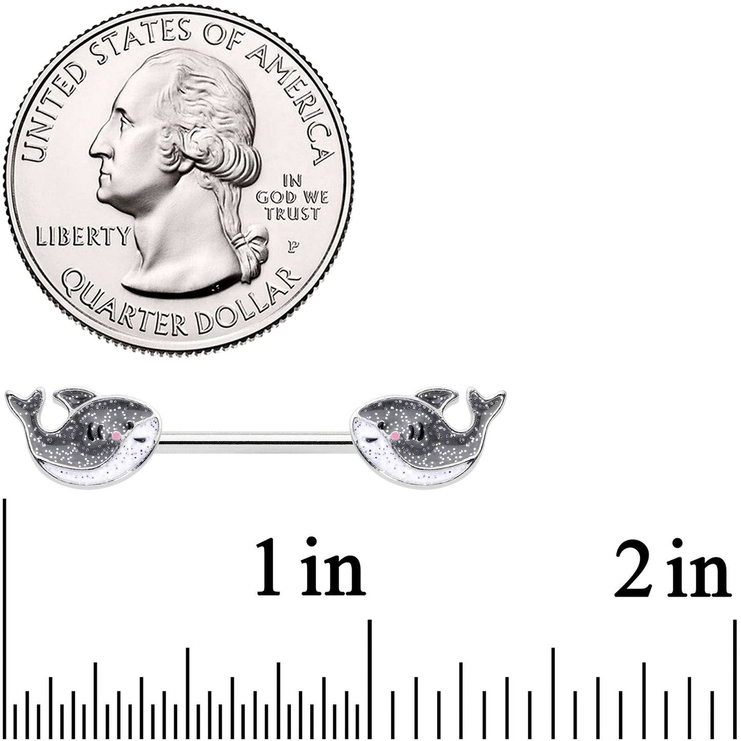 14G 9/16 Sweet Smiling Whale Barbell Nipple Ring Set